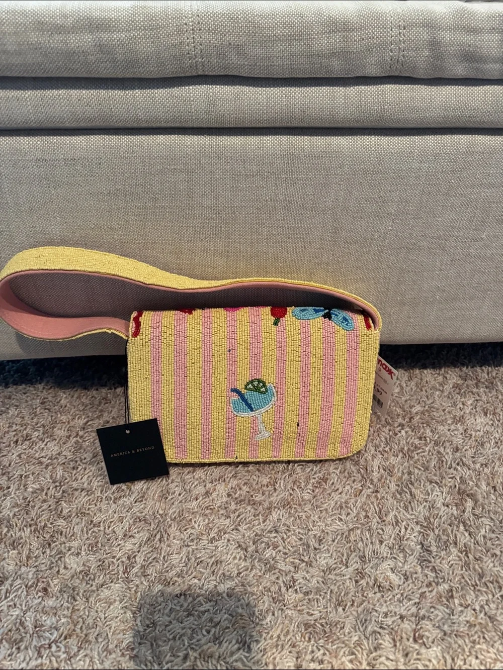 Beaded Embroidered Yellow & Pink Shoulder Bag - Picture 2 of 4